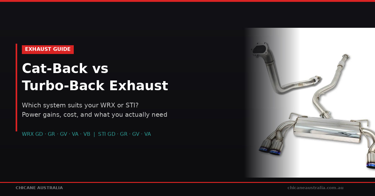 Cat-back vs turbo-back exhaust comparison guide for Subaru WRX and STI — KORSH turbo-back system with downpipe and quad tip cat-back