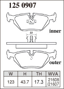 DIXCEL Rear Brake Pads - BMW 3 Series (E36/E46) / Z4 / MG ZT / Rover 75 Pad Shape