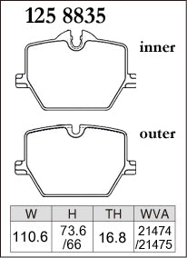 Pad Shape for Dixcel Z Type Rear Brake Pads – BMW M240I G42 / Toyota GR Supra A90
