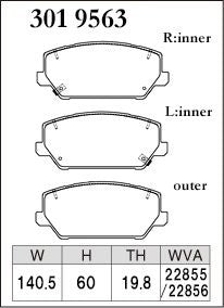 DIXCEL 3019563 front brake pad shape for the Hyundai i30 N, Kona N and Kia Optima GT - 140.5 x 60 x 19.8mm