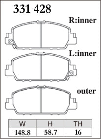 DIXCEL Front Brake Pads - Honda HR-V / Vezel (RU/RV) / Odyssey (RC) / Accord Hybrid (CR) Pad Shape