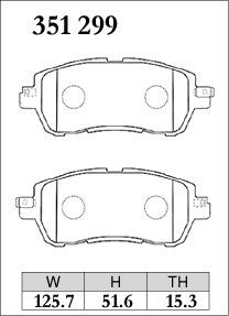 DIXCEL 351299 front brake pad shape for the Mazda2 (DJ) and Demio (DJ) - 125.7 x 51.6 x 15.3mm