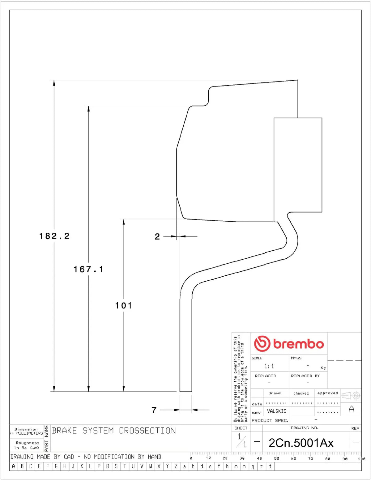 Brembo wheel clearance drawing for the 309mm rear GT kit (2Cx.5001)