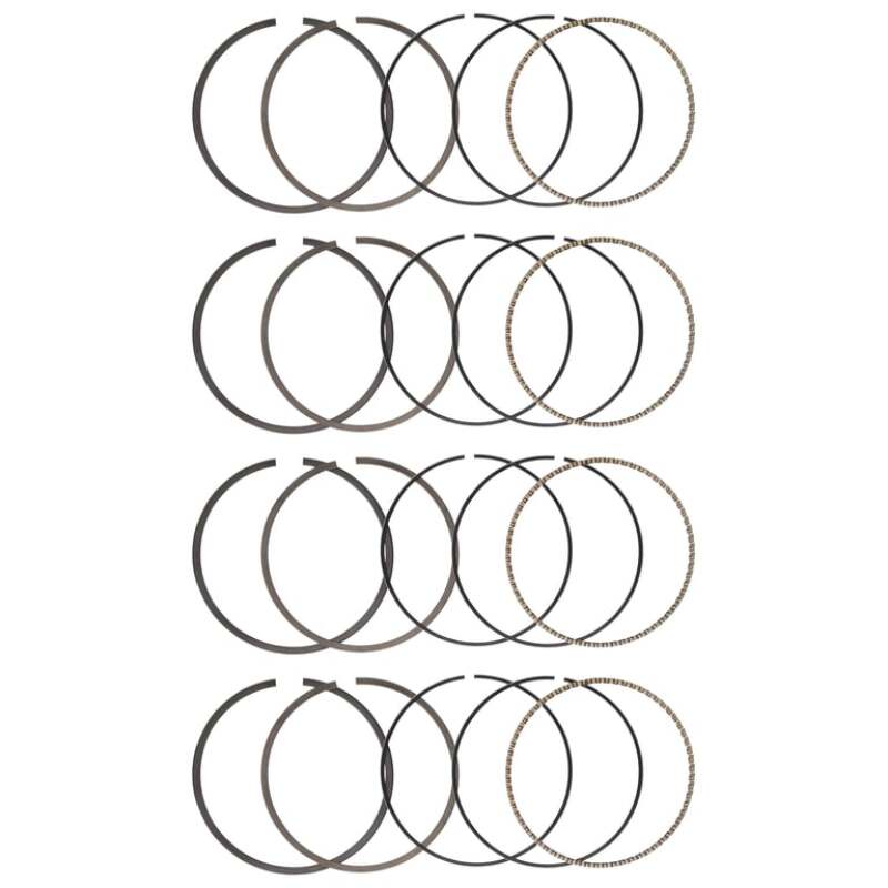 Manley piston ring sets laid out in four rows: top, second and oil rings