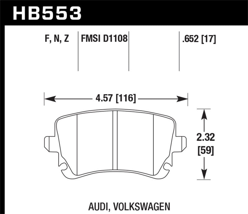 Pad Shape for Hawk Performance Ceramic Rear Brake Pads – Audi A4, S4, RS4 (B6/B7) / A6, S6, RS6 (C6) / A8, S8 (D3)
