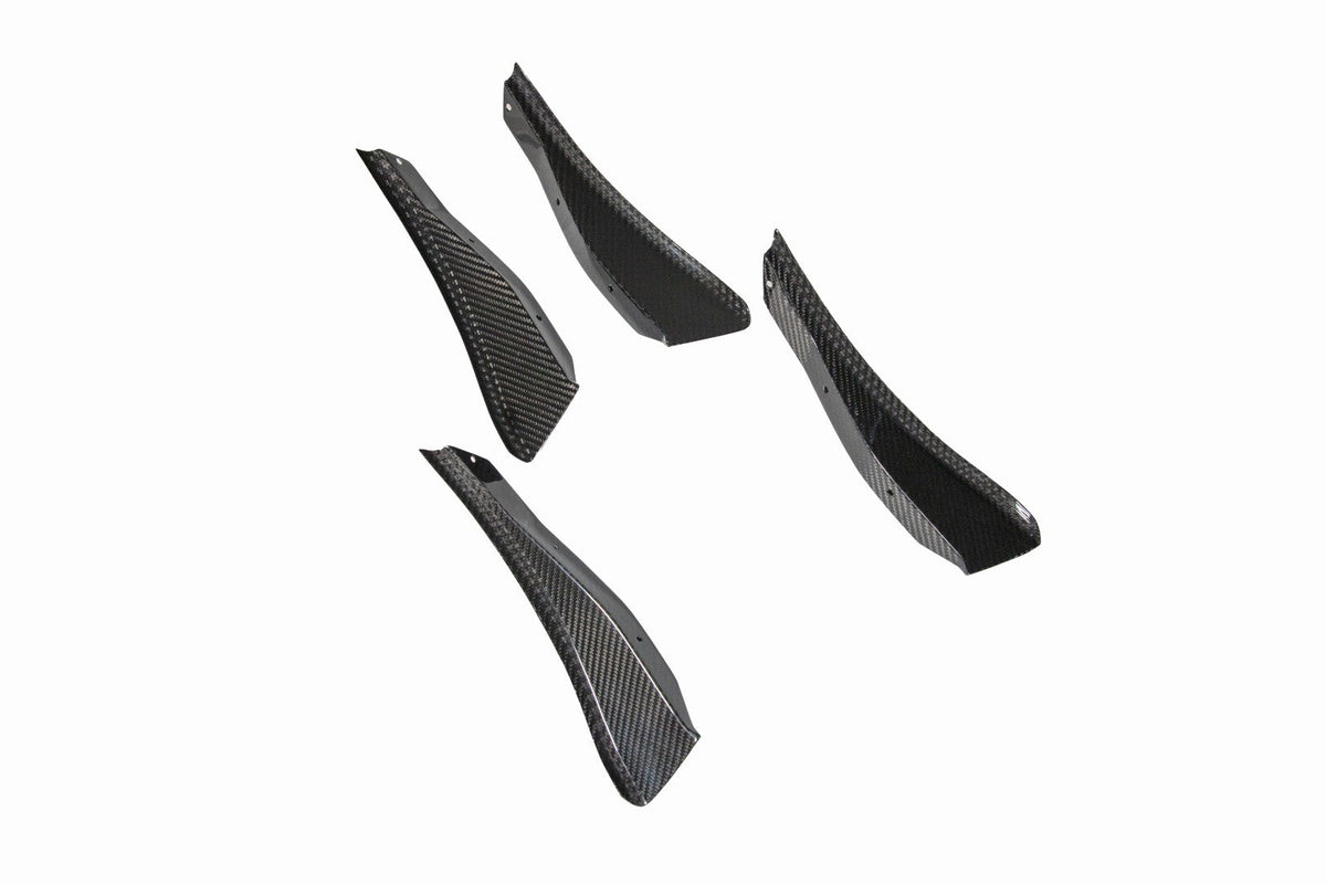 APR G87 M2 carbon canard set laid out on white, upper and lower canards for both sides
