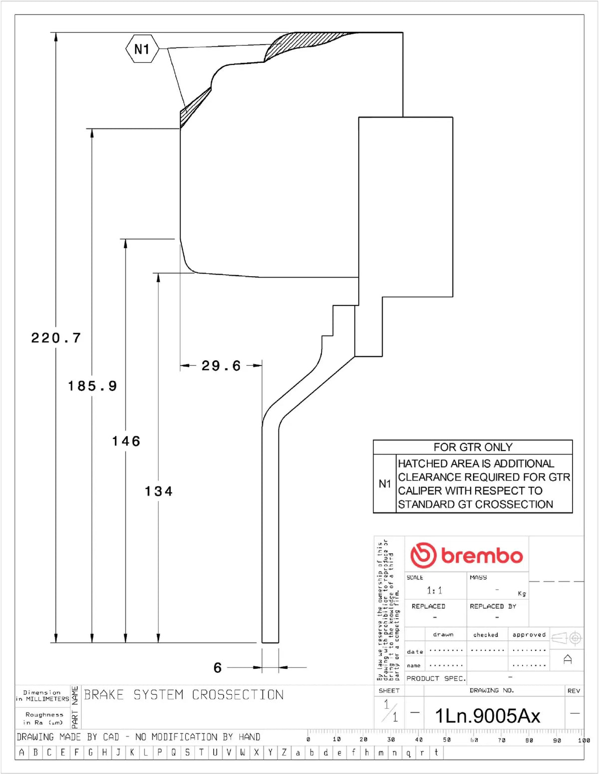 Brembo wheel clearance drawing for the 380mm front GT kit (1Lx.9005)