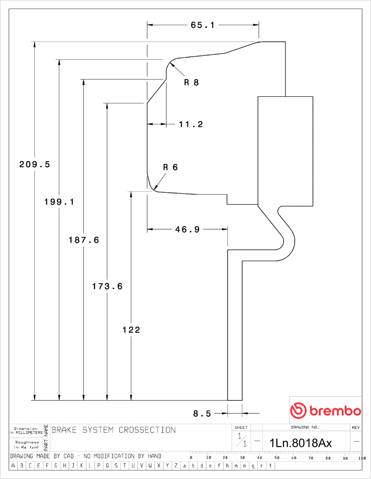 Brembo wheel clearance drawing for the 355mm front GT kit (1Lx.8018)