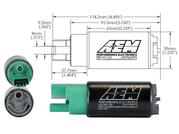 AEM 340LPH E85-Compatible High Flow In-Tank Fuel Pump – 65mm Inline - Chicane Australia