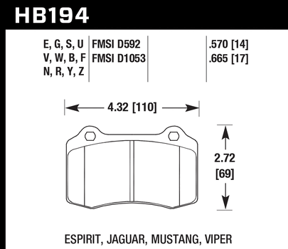 Pad Shape for Hawk Performance Ceramic Rear Brake Pads – Commodore SS-V VF / XR6 / XR8 / 300C SRT / Jeep SRT