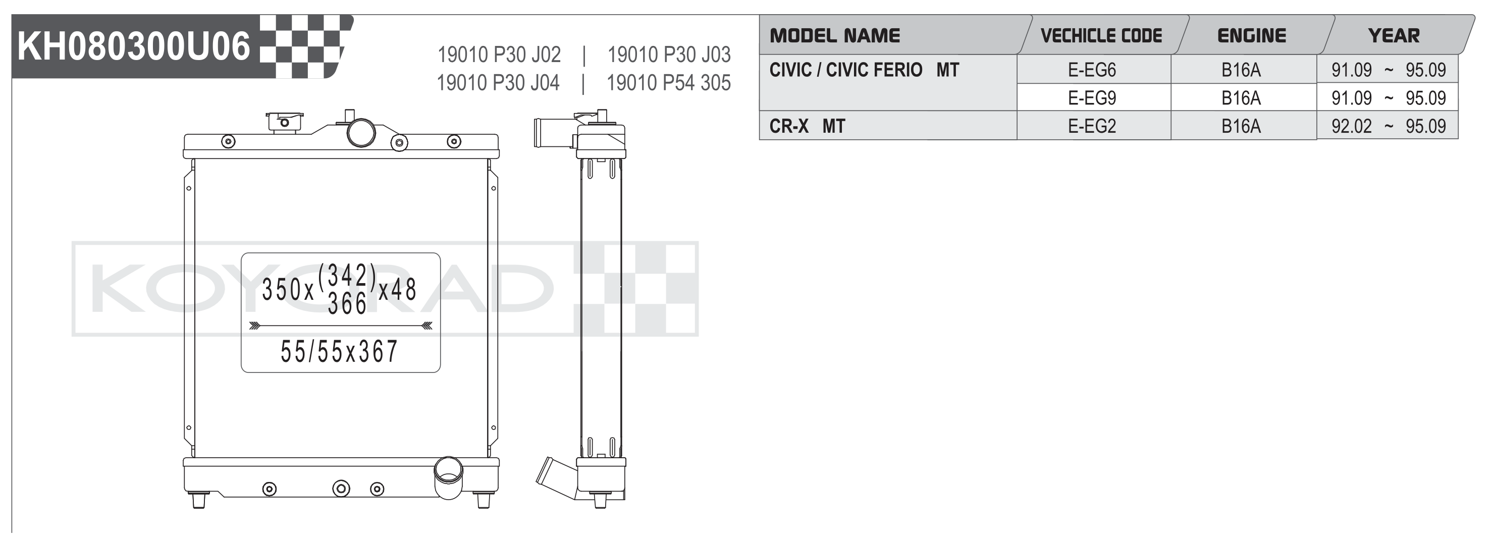 Koyorad Performance Radiator - Honda Civic (EG6/EG9) / CR-X (EG2) - B16A MT - Image 2