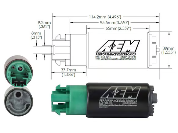 AEM 340LPH E85-Compatible High Flow In-Tank Fuel Pump – 65mm w/ Hooks - Chicane Australia