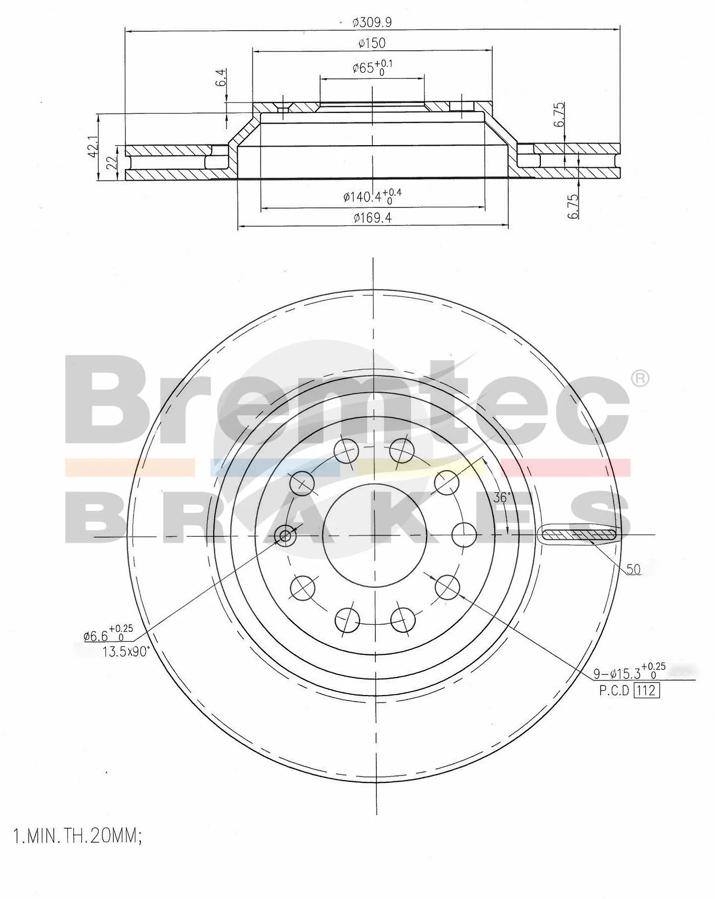 Bremtec Euro-Line Rear Rotors – Audi S3 8V / VW Golf R Mk7 / Golf GTI Mk8 - 310x22mm