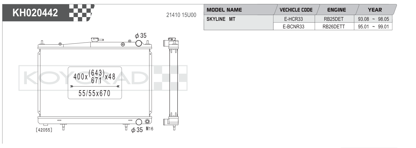 Koyorad Performance Radiator - Nissan Skyline GTS25-T / GT-R (BCNR33) - Image 2