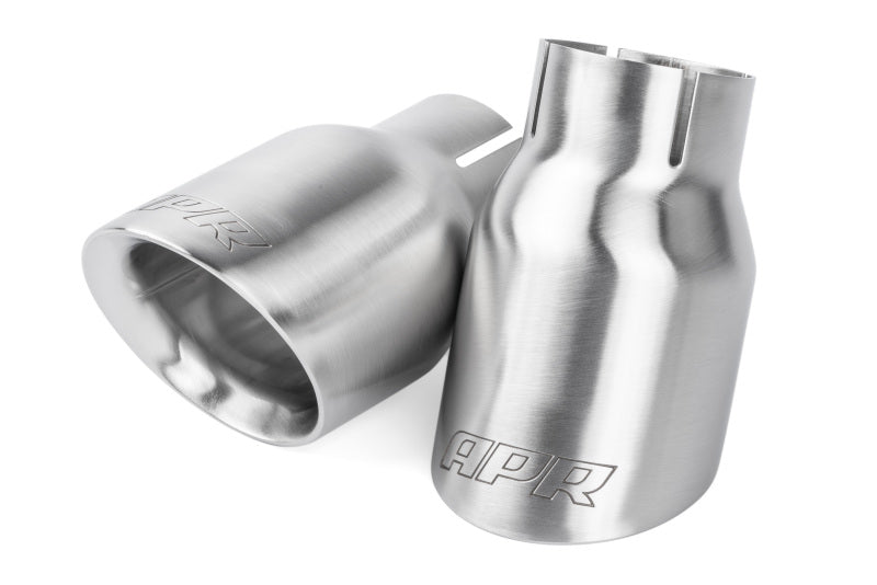 APR Double-Walled 3.5in Slash-Cut Exhaust Tips - Universal - Brushed Silver, Set of 2 - APR