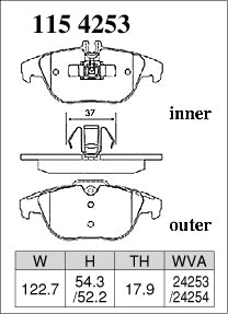 DIXCEL Rear Brake Pads - Mercedes-Benz C-Class (W204/S204/C204) / E-Class Coupe / Cabriolet (C207/A207) Pad Shape