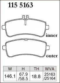 Pad Shape for DIXCEL Rear Brake Pads – Mercedes-AMG C63 (W205) / C63 S (W205)