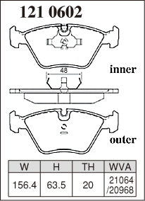 Pad Shape for Dixcel Z Type Front Brake Pads – BMW M3 E36 / E46 / M5 E34 / Z3 M / Z4 M