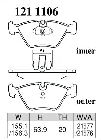 DIXCEL Front Brake Pads - BMW M3 / M3 CSL / 330i (E46) / Z4 M (E85/E86) / X3 (E83) / 5 Series (E39) / Alpina B3 Pad Shape