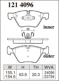 DIXCEL Front Brake Pads - BMW 1 Series (E81/E82/E87/E88) / 3 Series (E90/E91/E92/E93) / 5 Series (E60/E61) / Z4 (E89) Pad Shape
