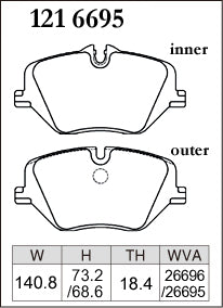 Dixcel Front Brake Pads - BMW X1 (U11) / X2 (U10) / X3 (G45) / 2 Series Gran Coupe (F74) / 5 Series (G60) / MINI Cooper (J01) / Aceman (J05) / Countryman (U25) Pad Shape