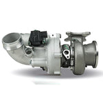 Garrett PowerMax Stage 1 GT2260S turbo for the EA888 Golf R, side view with inlet elbow - Garrett Thumbnail