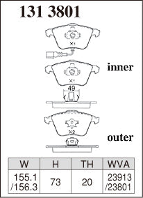 Pad Shape for DIXCEL Front Brake Pads – VW Golf R32 (Mk5) / Audi A3 S3 (8P)