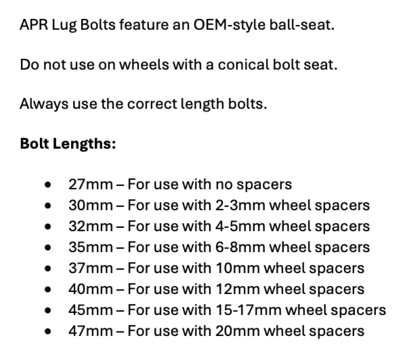 APR Lug Bolts - Universal - 47mm Black (Set of 10) - Image 2 - APR