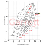 Garrett PowerMax 36mm compressor map with efficiency islands and speed lines - Garrett Thumbnail