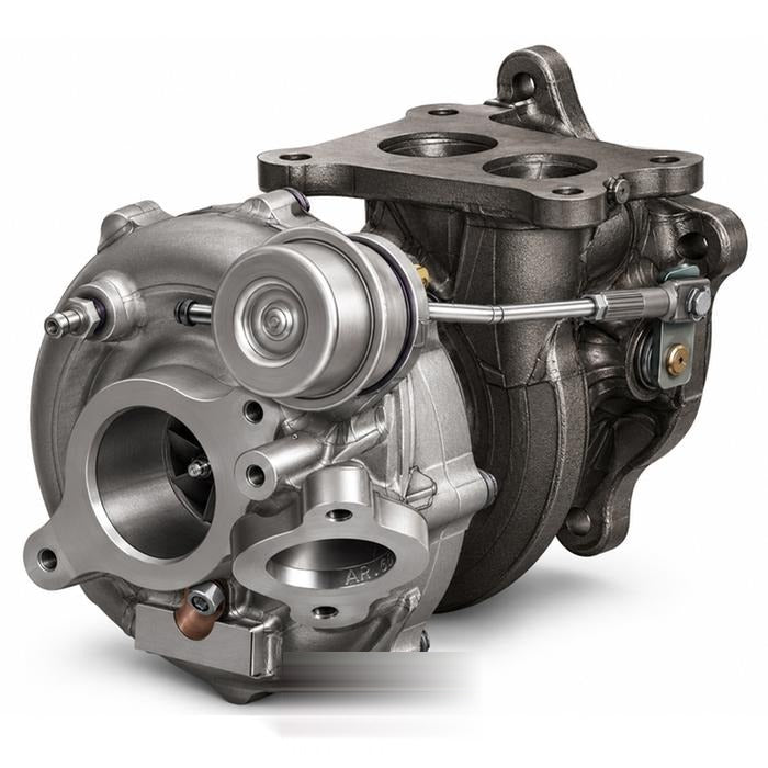 Garrett PowerMax FA20 turbo from the compressor outlet side with the actuator rod