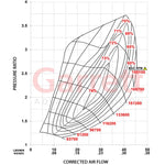 Garrett PowerMax 49mm compressor map with efficiency islands and speed lines - Garrett Thumbnail