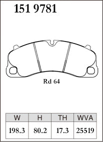 Pad Shape for DIXCEL Front Brake Pads – Porsche 911 (991.2 / 992) Carrera / GTS / Turbo / Targa / 718 Cayman GTS 4.0