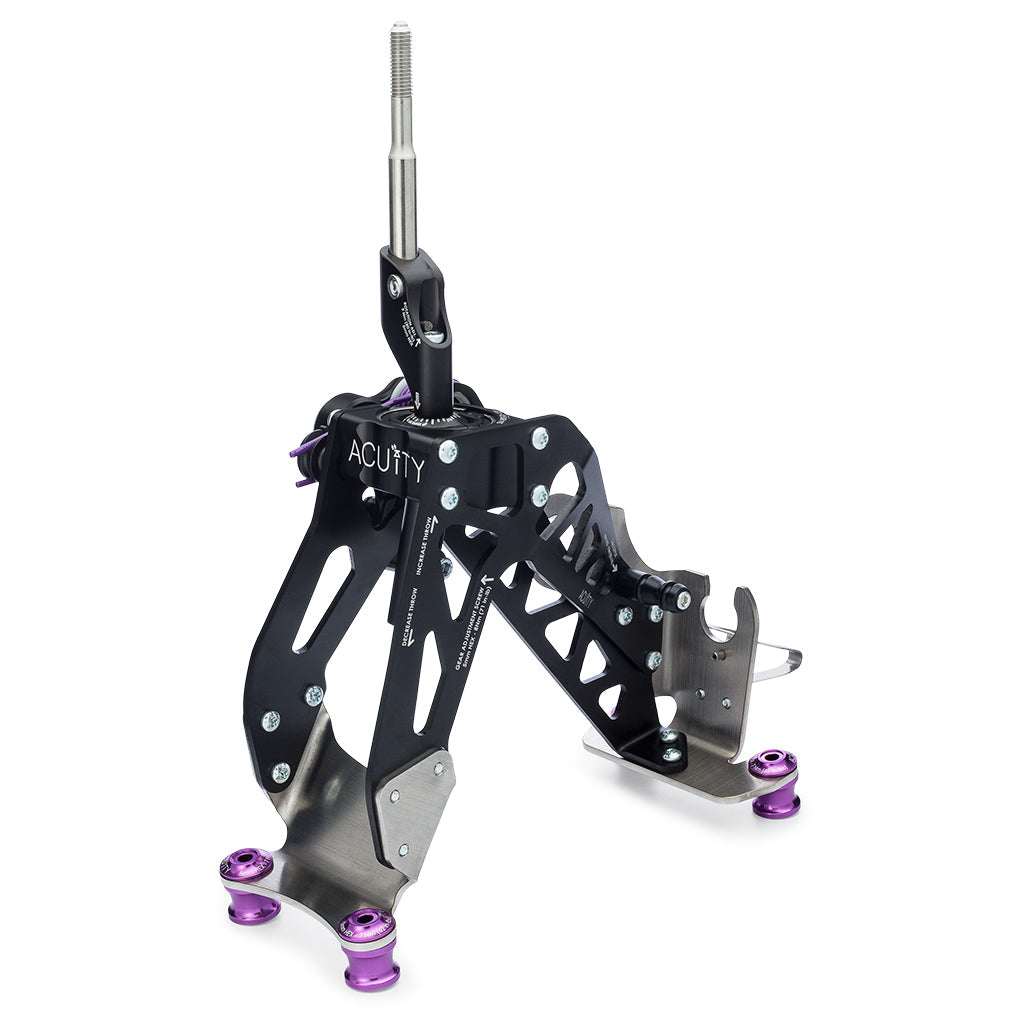 ACUITY short shifter, FK8 Civic Type R – front three-quarter view with purple base bushings