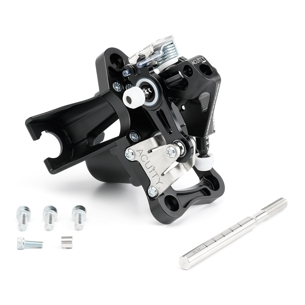 ACUITY 3-Way adjustable shifter, FD2 / FN2 Civic Type R – three-quarter view with shift lever and hardware