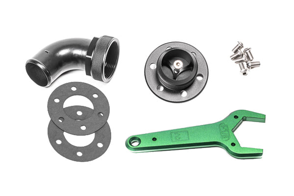 Radium FCST 6-Bolt Remote Mount Fill Neck – 24AN Elbow to 1.5in Barb - Chicane Australia