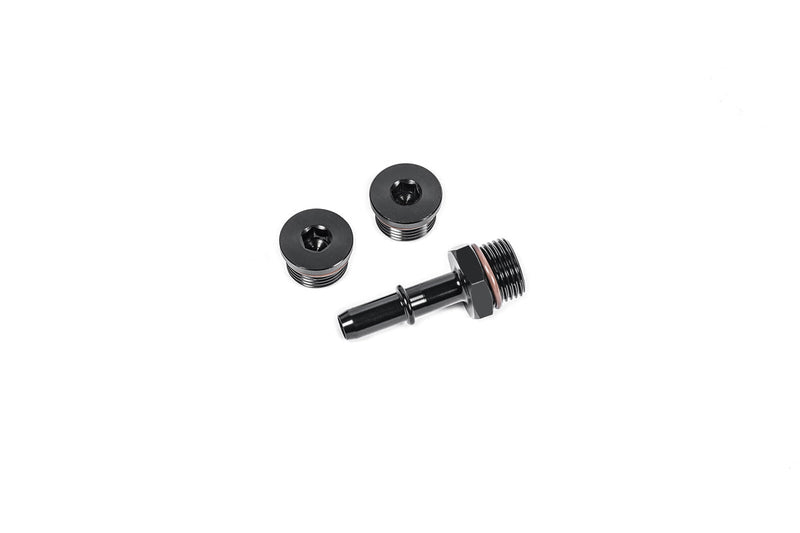 Radium 20-1132-PK plumbing kit: two 8AN ORB plugs and an 8AN ORB to 3/8" SAE adapter - Radium Off Road