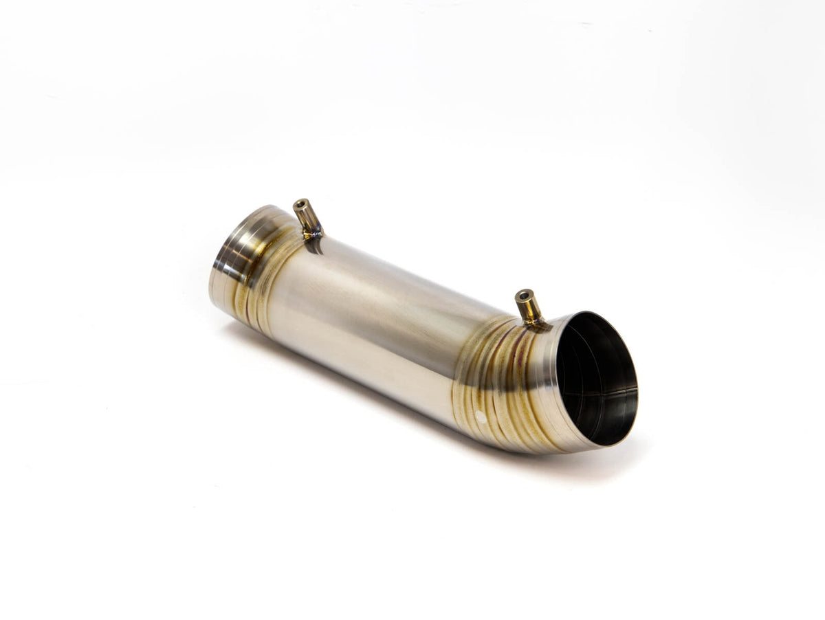 PRL FL5 titanium turbo inlet pipe - angled view of the outlet