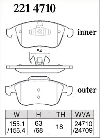 Dixcel Front Brake Pads - Renault Megane GT (III/IV) / Clio RS (IV) / Laguna III Pad Shape