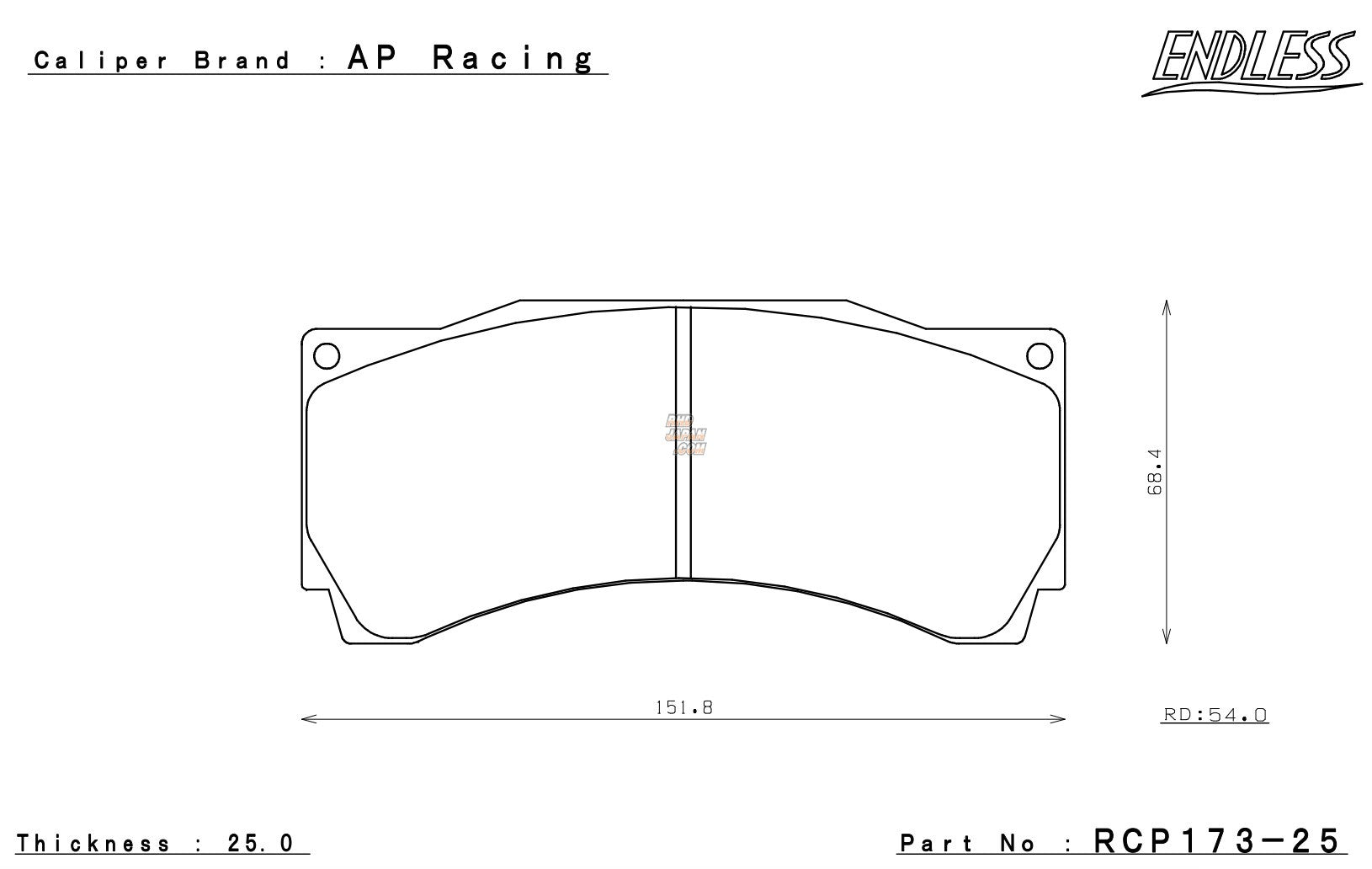 Pad Shape for Endless CC35 Type-E Brake Pads – CAR89 / CR6420 / CP9668 (25mm / D54)