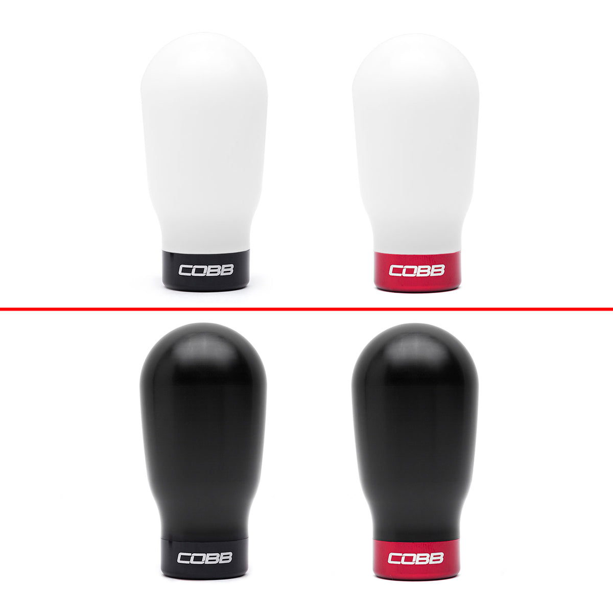 COBB tall weighted shift knob – white and black knobs with both trim ring colours
