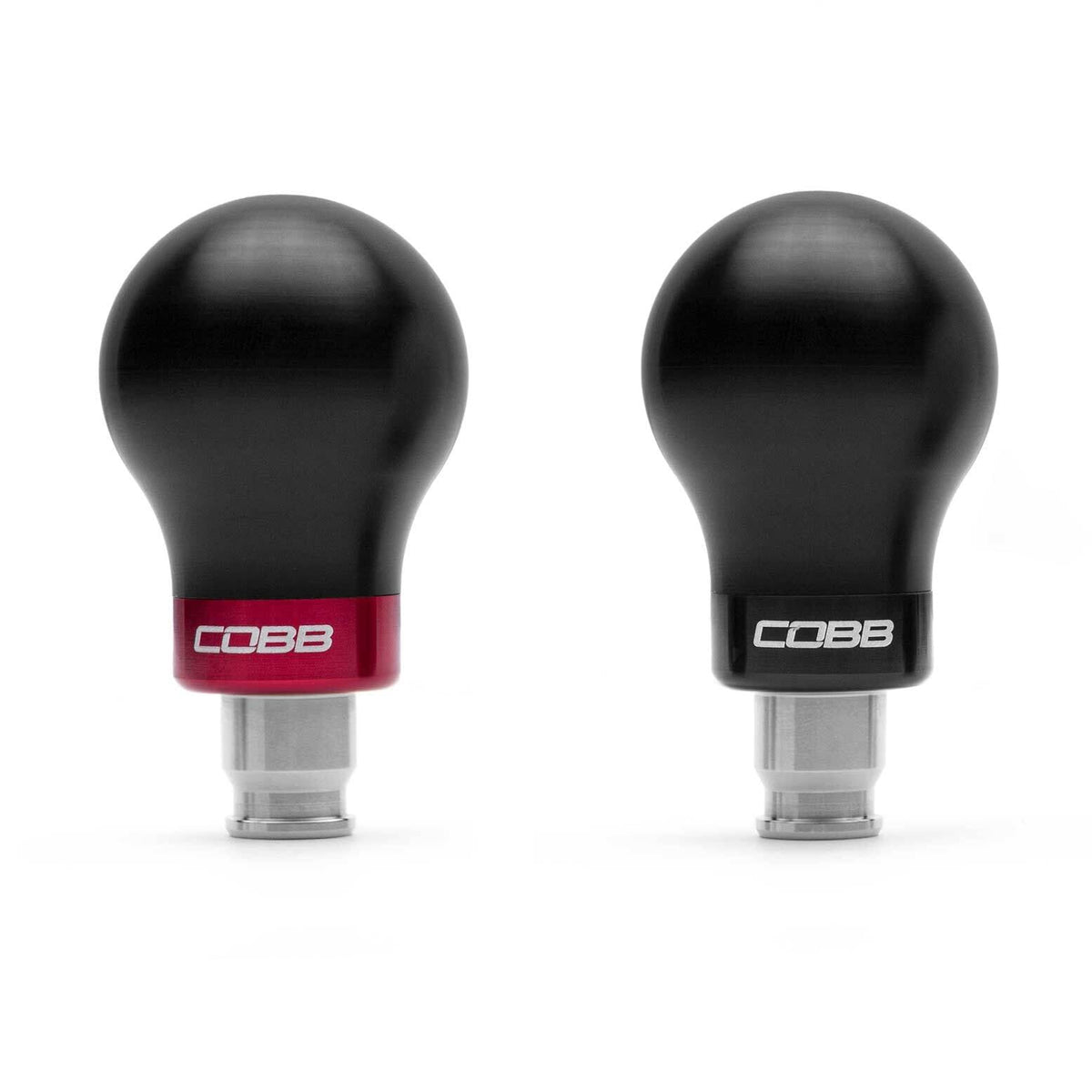 COBB short weighted shift knob – black knob with red ring and black ring side by side
