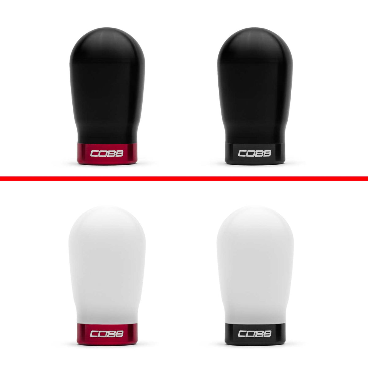 COBB tall weighted shift knob – black and white knobs with red and black trim rings