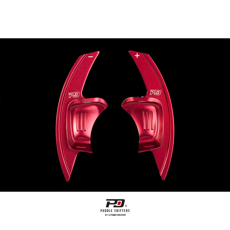 LEYO Sportline paddle shift extensions – red pair front view - LEYO