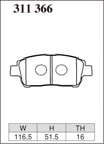 DIXCEL Front Brake Pads - Toyota Corolla (ZZE122) / Prius (NHW11/NHW20) / MR2 Spyder (ZZW30) / Celica (ZZT230) Pad Shape