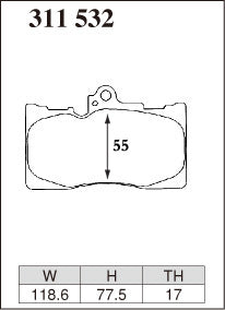 DIXCEL Front Brake Pads - Lexus IS350 (GSE31R) / GS350 (GRL10R) / RC350 (GSC10R) / Toyota Crown (GRS214R) Pad Shape