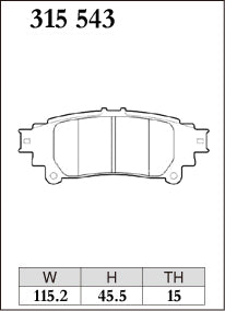 DIXCEL Rear Brake Pads - Toyota Hilux (GUN126R) / Fortuner (GUN156R) / Kluger (GSU50R/GSU55R) / Lexus RX350 (GGL10R) Pad Shape