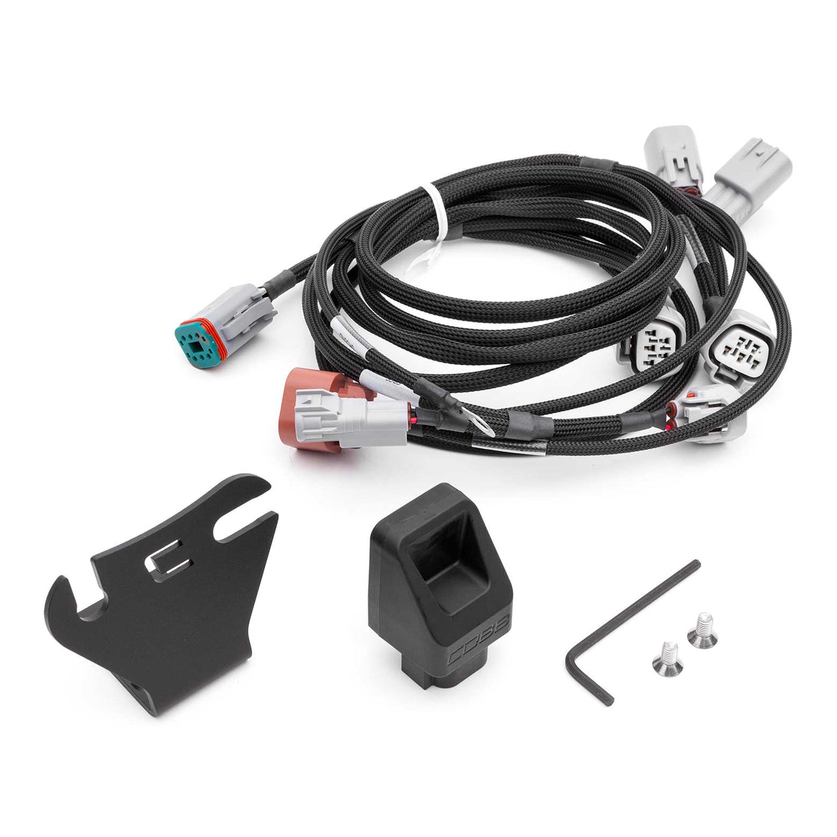 COBB NexGen flex fuel upgrade kit – Subaru WRX/STI – harness, module, bracket and screws laid out
