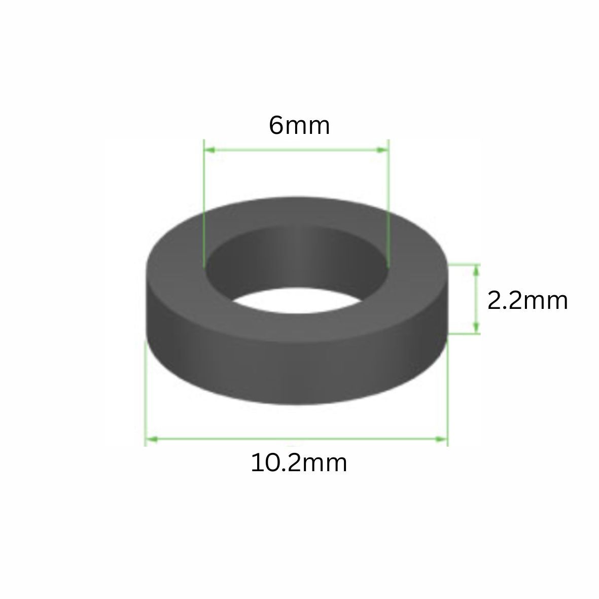 Frenkit square-section caliper crossover o-ring seal, 6mm ID x 10.2mm OD x 2.2mm – dimension drawing