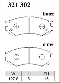 DIXCEL Front Brake Pads - Nissan Pulsar (N15) / Pulsar GTI-R (N14) / NX (B13) Pad Shape