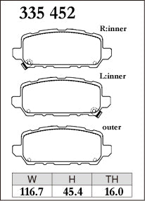 DIXCEL Rear Brake Pads - Honda HR-V / Vezel (RU/RV) / CR-Z (ZF1/ZF2) / Odyssey (RC4) / Accord Hybrid (CR7) Pad Shape